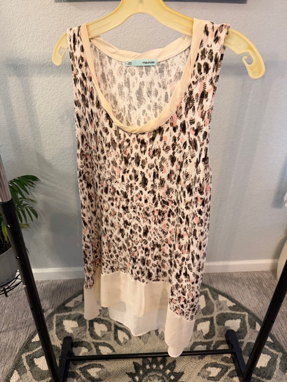 Maurices Cream and Pink Leopard Print Sleeveless Tunic